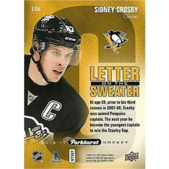 2016-17 SIDNEY CROSBY PARKHURST CARD #LS6 - Picture 2 of 2